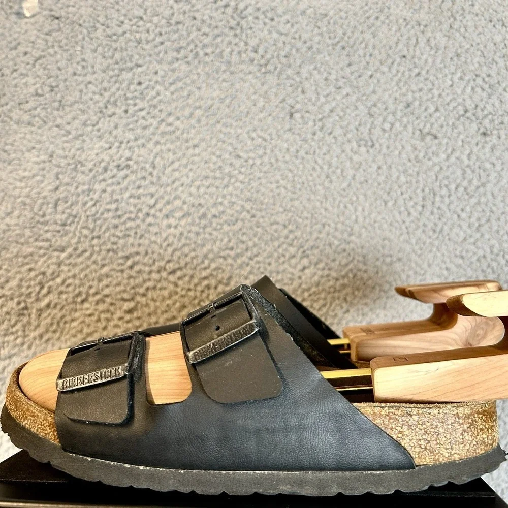 Birkenstock Arizona Leather Soft Footbed Black Slide Women 38